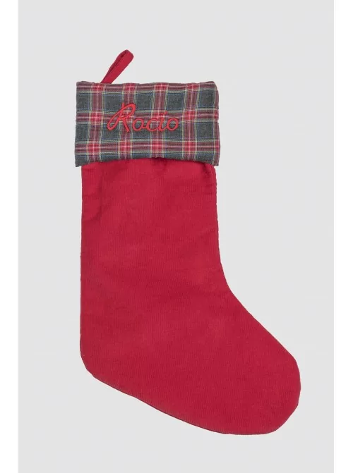Christmas Stocking Corduroy Red and Balmoral Gray