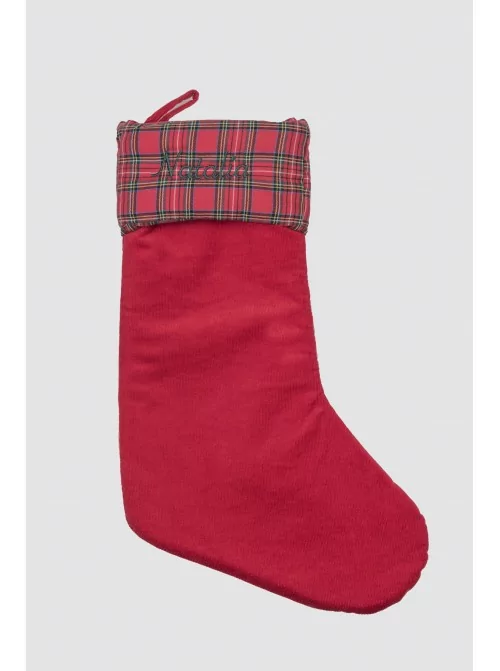Red Corduroy and Red Balmoral Christmas Sock