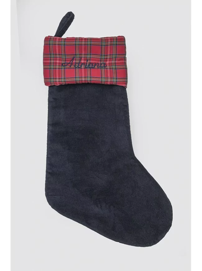 Christmas Stocking Corduroy Blue and Balmoral Red