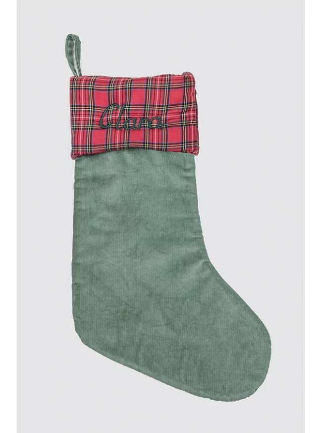 Green Corduroy and Red Balmoral Christmas Stocking