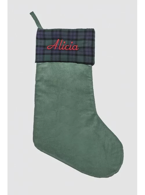 Green Corduroy and Navy Balmoral Christmas Stocking